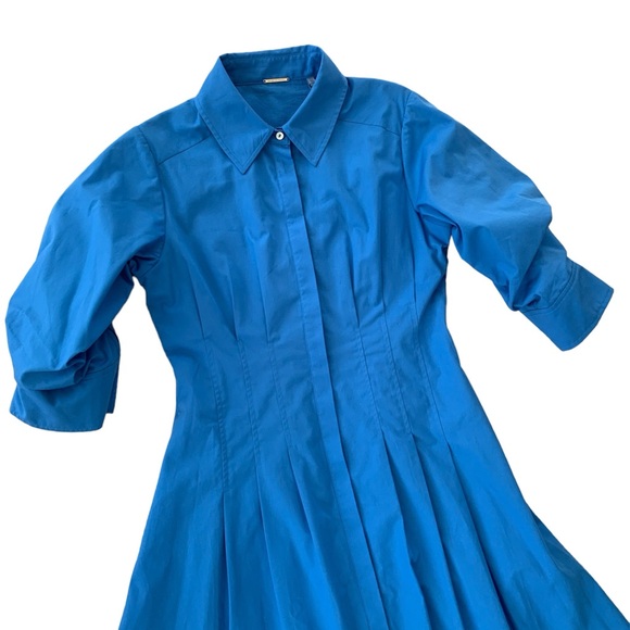 💕💕ELIE TAHARI French Blue Button Down Gathered Sleeve Midi Dress, size 6 US💕 - Picture 5 of 10